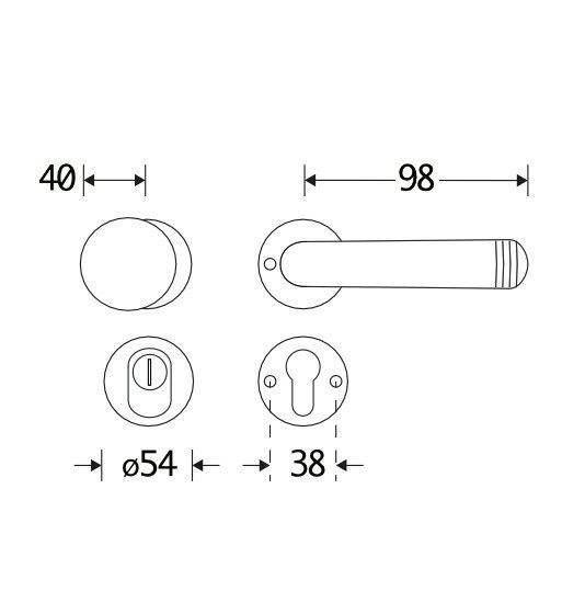 SKG3 knop/kruk op rozet Art-Deco Links + kerntrekbeveiliging messing gelakt/messing PVD