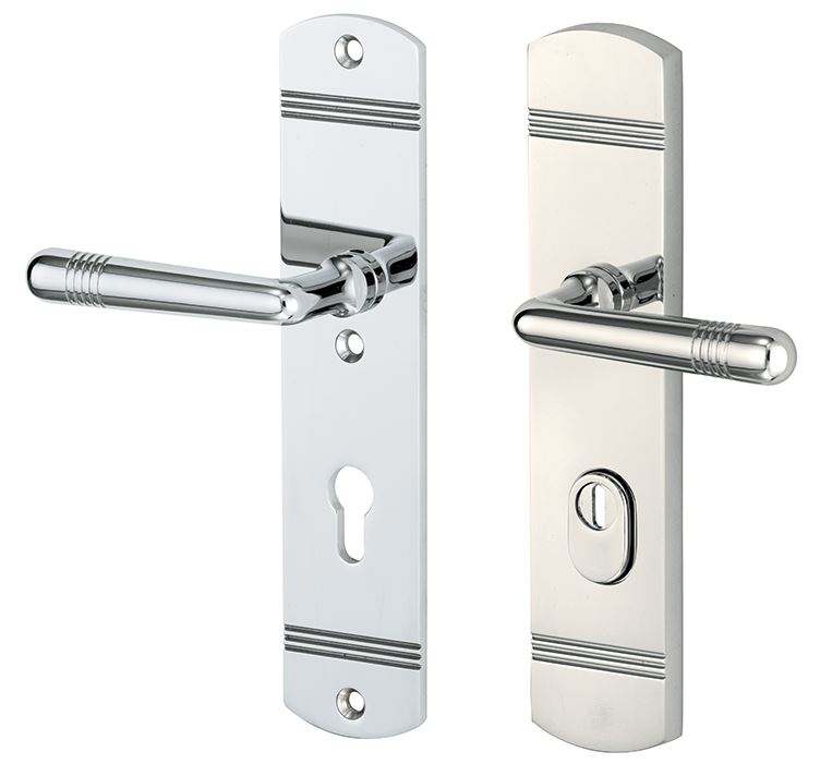 SKG3 PC92 kruk/kruk op schild Art-Deco Links + kerntrekbeveiliging glans nikkel/glans chroom