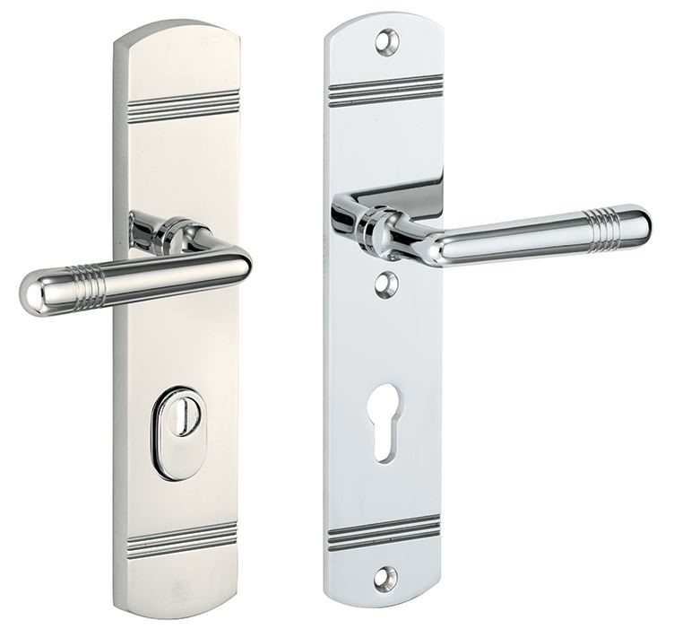 SKG3 PC92 kruk/kruk op schild Art-Deco Rechts + kerntrekbeveiliging glans nikkel/glans chroom