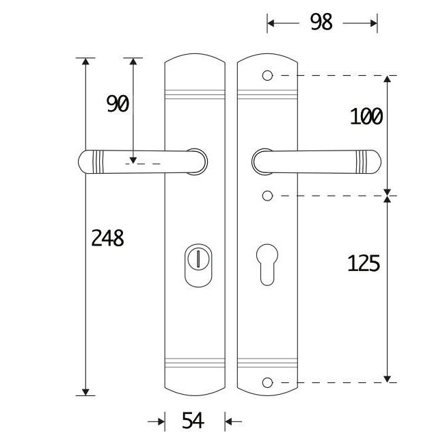 SKG3 PC92 kruk/kruk op schild Art-Deco Links + kerntrekbeveiliging messing gelakt/messing PVD