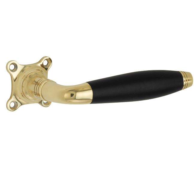 Deurkruk op ongeveerd rozet Bonton ebben messing ongelakt