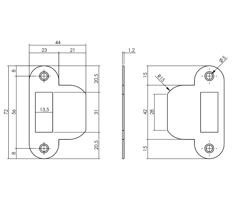 Intersteel Sluitplaat voor loopslot tbv woningbouwsloten, afgerond met korte lip rvs - Afbeelding 2