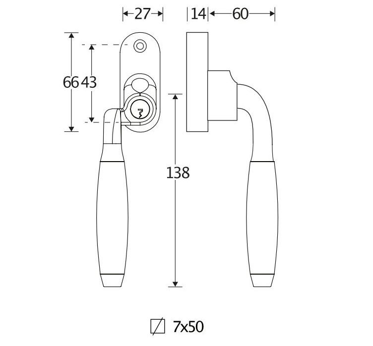 SKG2 Draaikiepgarnituur afsluitbaar Bonton ebben/Smal Links messing ongelakt