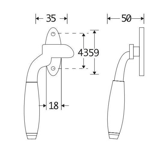 Raamboom Met Sluitplaat Rechts Bonton ebben messing ongelakt