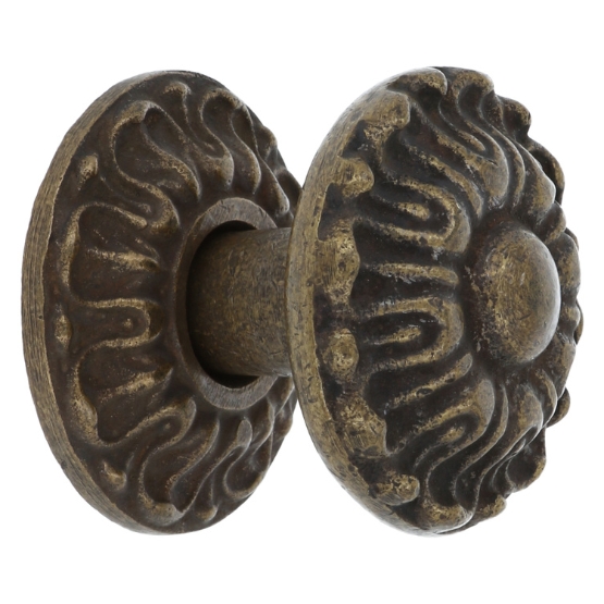 Deurknop bloem messing antiek 71mm