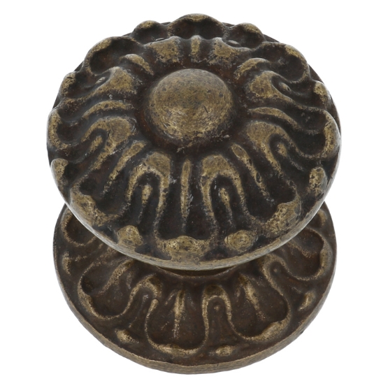 Deurknop bloem messing antiek 71mm