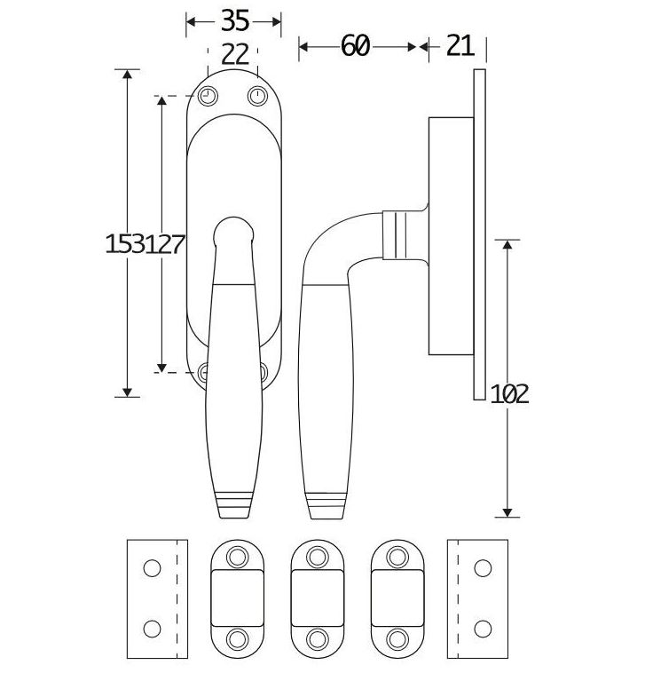 Kruk-espagnolet Bonton ebben Links Messing Ongelakt Inclusief 2 Stangen