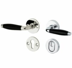 SKG3 kruk/kruk op rozet Bonton ebben Links + kerntrekbeveiliging glans nikkel/glans chroom