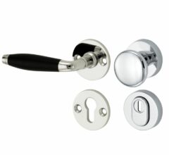 SKG3 knop/kruk op rozet Bonton ebben Links + kerntrekbeveiliging glans nikkel/glans chroom