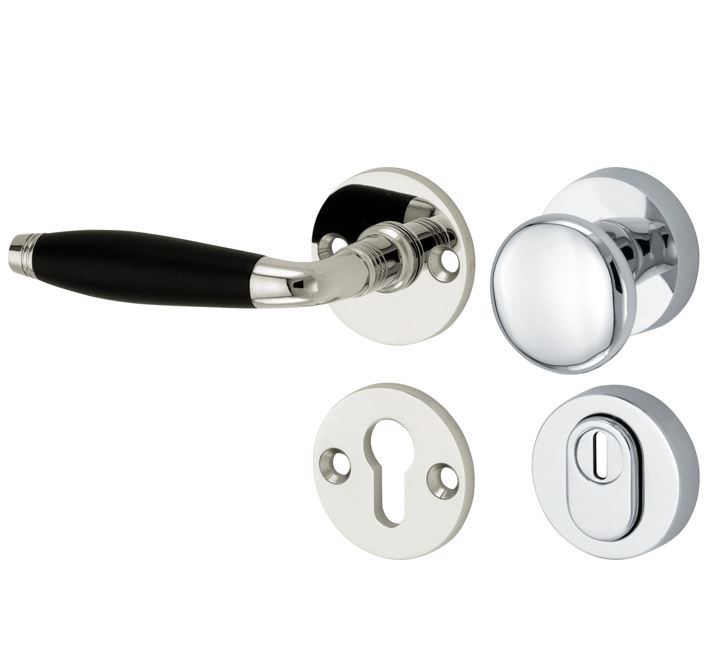 SKG3 knop/kruk op rozet Bonton ebben Links + kerntrekbeveiliging glans nikkel/glans chroom