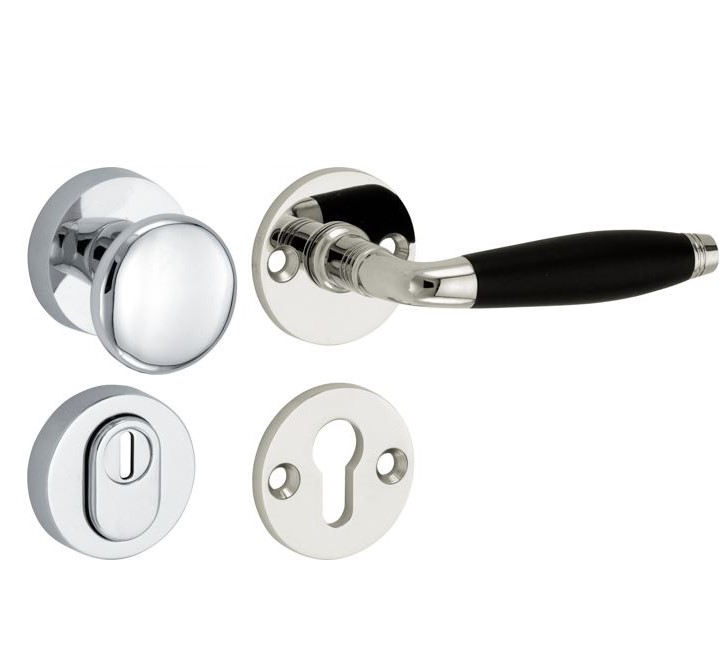 SKG3 knop/kruk op rozet Bonton ebben Rechts + kerntrekbeveiliging glans nikkel/glans chroom