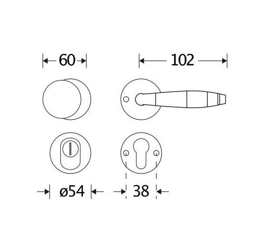 SKG3 knop/kruk op rozet Bonton ebben Rechts + kerntrekbeveiliging messing ongelakt