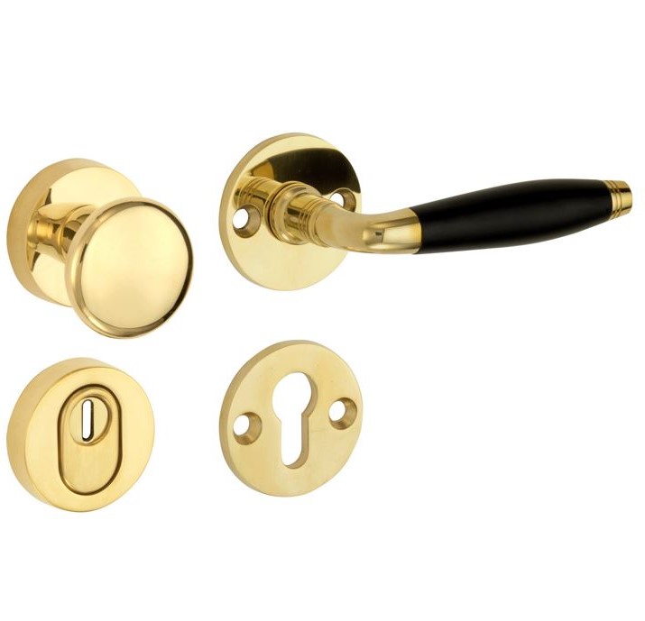 SKG3 knop/kruk op rozet Bonton ebben Rechts + kerntrekbeveiliging messing ongelakt