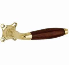 Deurkruk op ongeveerd rozet Bonton bubinga messing ongelakt