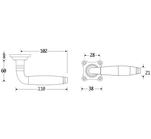 Deurkruk op ongeveerd rozet Bonton bubinga messing ongelakt
