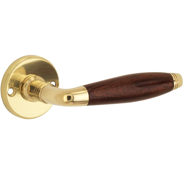 Deurkruk op ongeveerd rozet Bonton bubinga/facet messing ongelakt