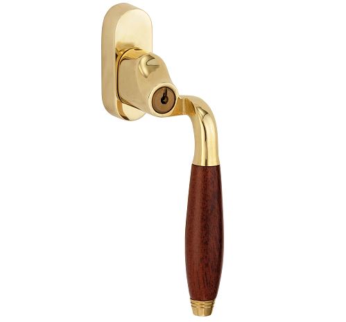 SKG2 Draaikiepgarnituur afsluitbaar Bonton bubinga/Smal Rechts messing ongelakt