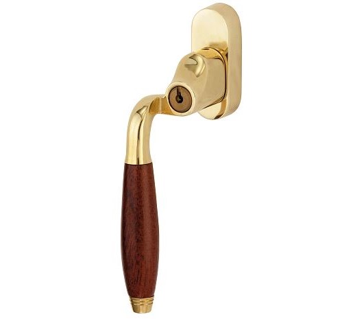 SKG2 Draaikiepgarnituur afsluitbaar Bonton bubinga/Smal Links messing ongelakt