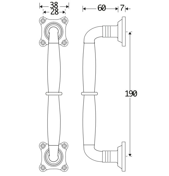 Deurgreep Bonton bubinga 190mm messing ongelakt
