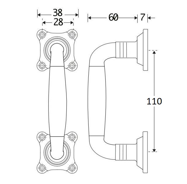 Deurgreep Bonton bubinga 110mm messing ongelakt