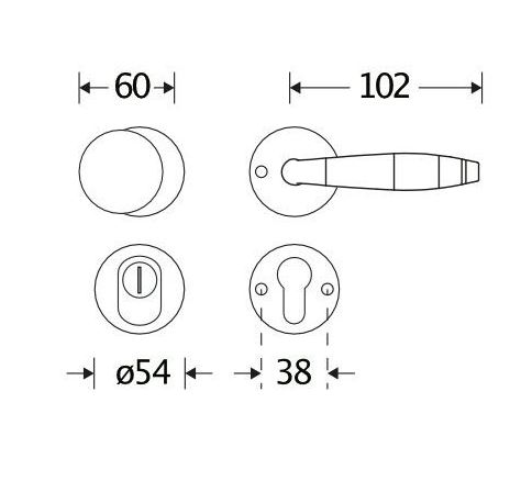 SKG3 knop/kruk op rozet Bonton bubinga Rechts + kerntrekbeveiliging messing ongelakt