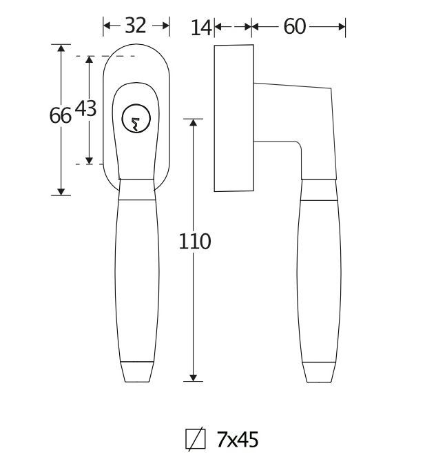 SKG2 Draaikiepgarnituur afsluitbaar Ton teak/ovaal mat zwart