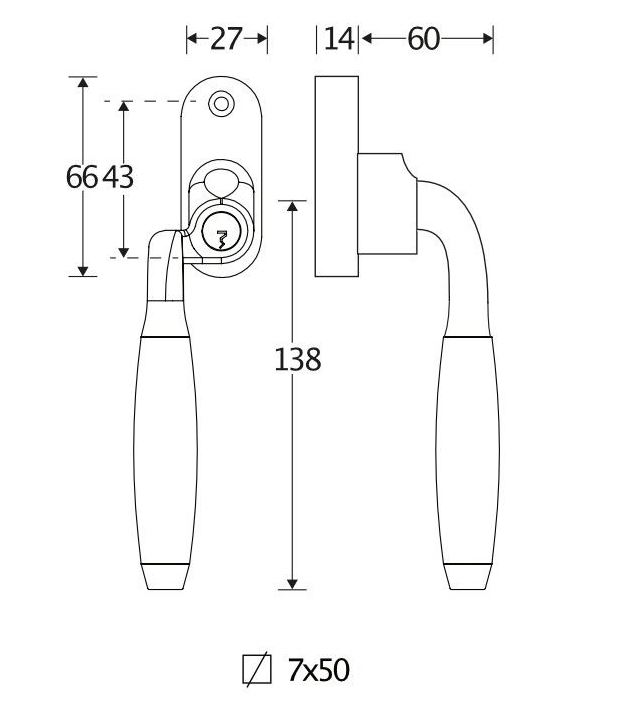 SKG2 Draaikiepgarnituur afsluitbaar Ton teak/smal Rechts mat zwart