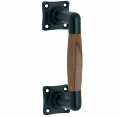 Deurgreep Ton teak vierkant rozet mat zwart