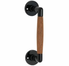 Deurgreep Ton teak rond rozet mat zwart