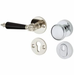 SKG3 knop/kruk op rozet Roman bakeliet Links + kerntrekbeveiliging glans nikkel/glans chroom