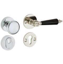 SKG3 knop/kruk op rozet Roman bakeliet Rechts + kerntrekbeveiliging glans nikkel/glans chroom