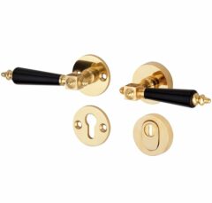 SKG3 kruk/kruk op rozet Roman bakeliet Links + kerntrekbeveiliging messing gelakt/messing PVD