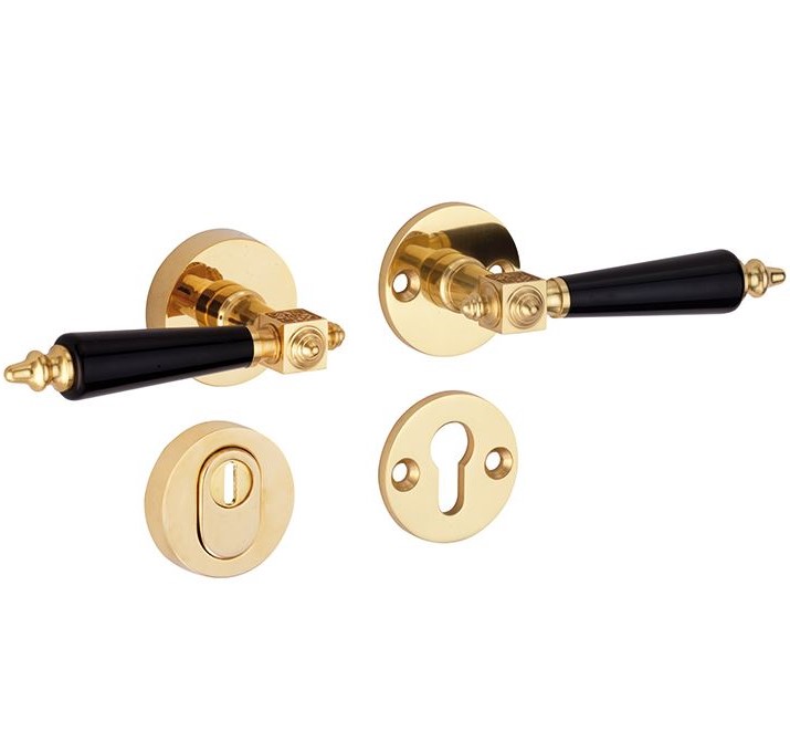 SKG3 kruk/kruk op rozet Roman bakeliet Rechts + kerntrekbeveiliging messing gelakt/messing PVD