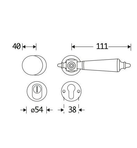 SKG3 knop/kruk op rozet Roman bakeliet Links + kerntrekbeveiliging messing gelakt/messing PVD