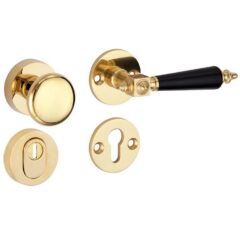 SKG3 knop/kruk op rozet Roman bakeliet Rechts + kerntrekbeveiliging messing gelakt/messing PVD