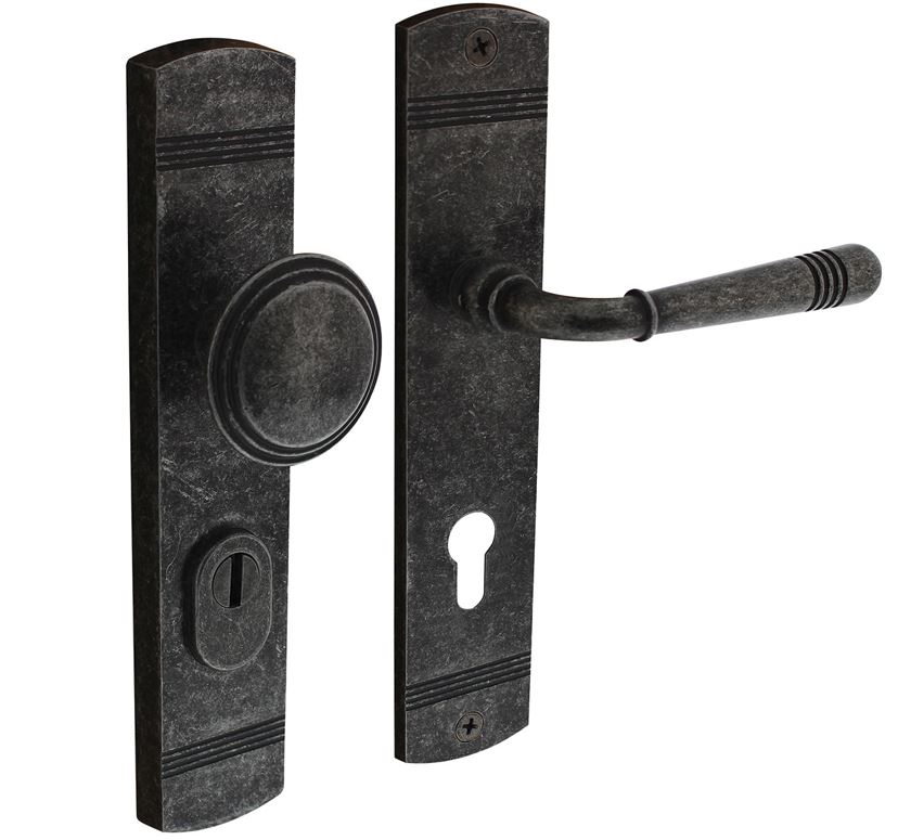 Intersteel voordeurbeslag Helena knop/kruk PC72 met kerntrek beveiliging oud grijs