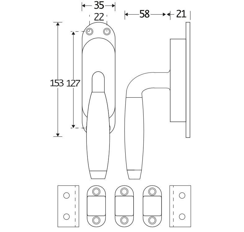 Kruk-espagnolet Ton teak Rechts Mat Zwart Inclusief 2 Stangen