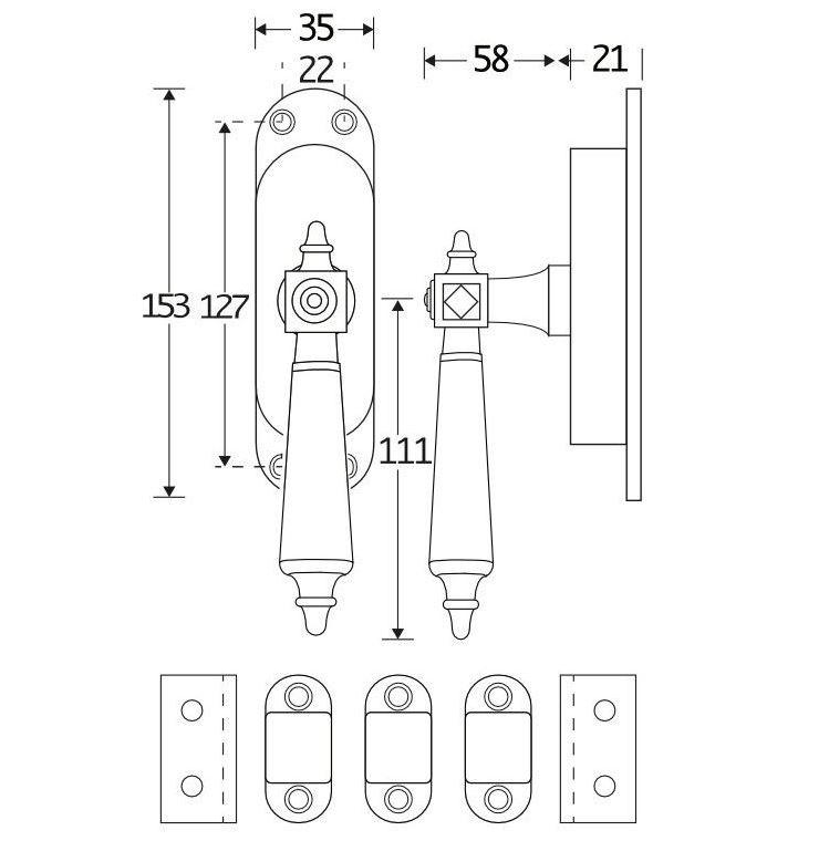 Kruk-espagnolet Roman bakeliet Links Messing Gelakt Inclusief 2 Stangen