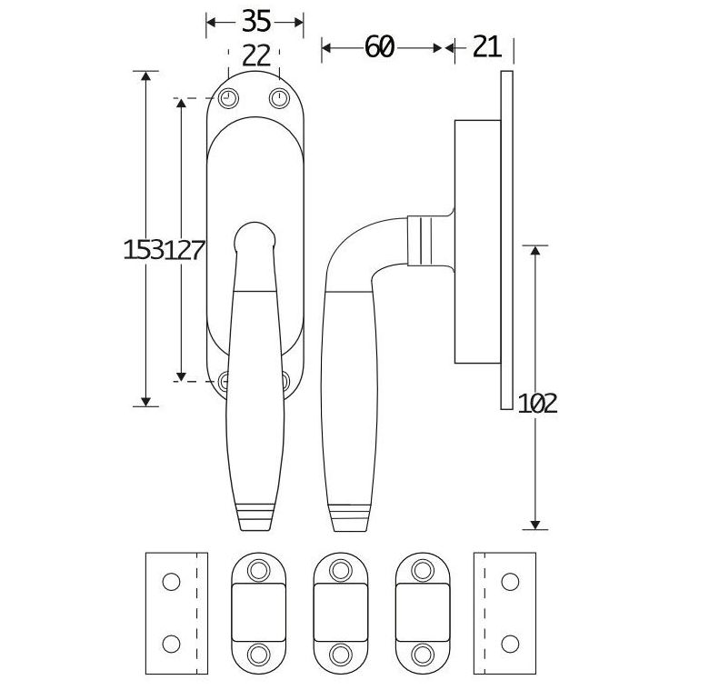 Kruk-espagnolet Bonton Bubinga Links Messing Ongelakt Inclusief 2 Stangen