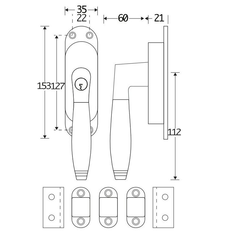 Kruk-espagnolet Afsluitbaar Bonton Bubinga Rechts Messing Ongelakt Inclusief 2 Stangen