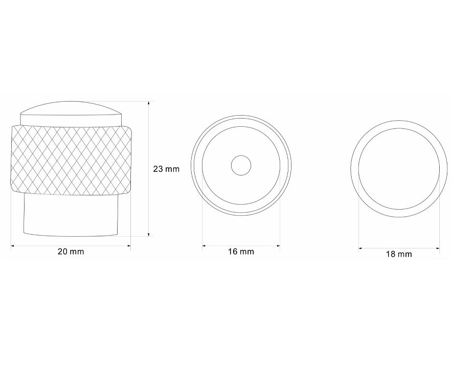 Knop geribbeld 20 mm goud