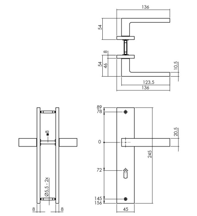 Intersteel deurkruk Hera op langschild SL72 PVD messingkleur