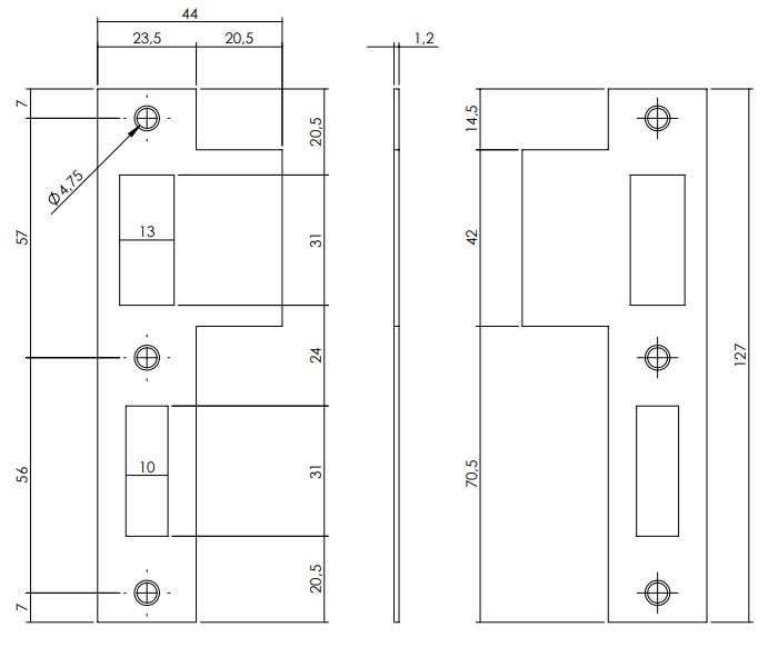 Intersteel Sluitplaat voor dag- en nachtschoot tbv woningbouwsloten rechthoekig met korte lip rvs