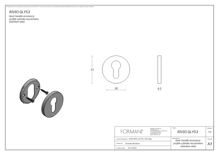 Cilinderplaatje RIVIO by Gensler GLY53 pvd mat zwart