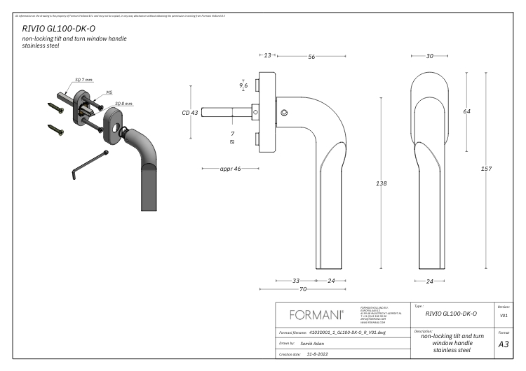 Draaikiepgarnituur RIVIO by Gensler GL100-DK-O rechts brons