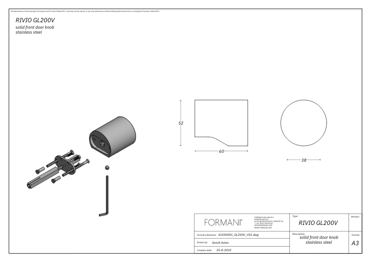 Voordeurknop RIVIO by Gensler GL200V pvd mat zwart