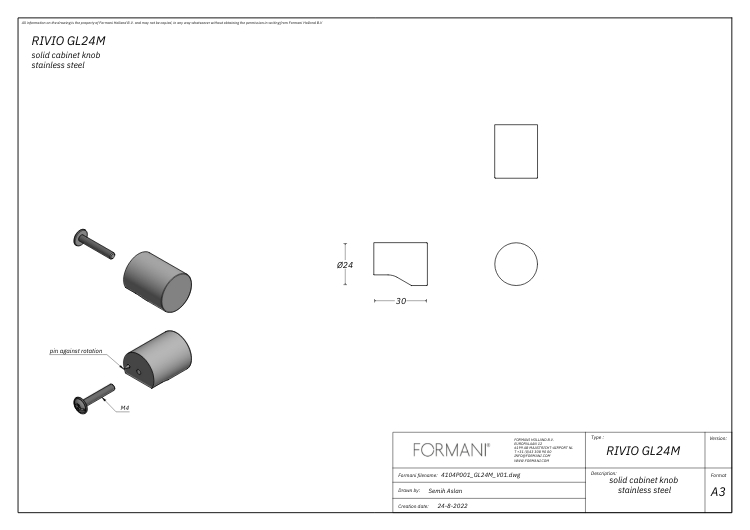 Meubelknop RIVIO by Gensler GL24M pvd mat goud