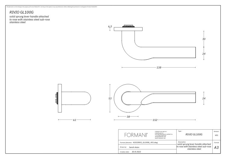 Enkele deurkruk RIVIO by Gensler GL100-G op rozet rechts pvd mat zwart