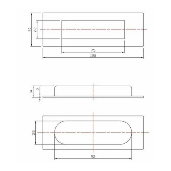 Schuifdeurkom Rechthoek 120x40mm RVS/Zwart