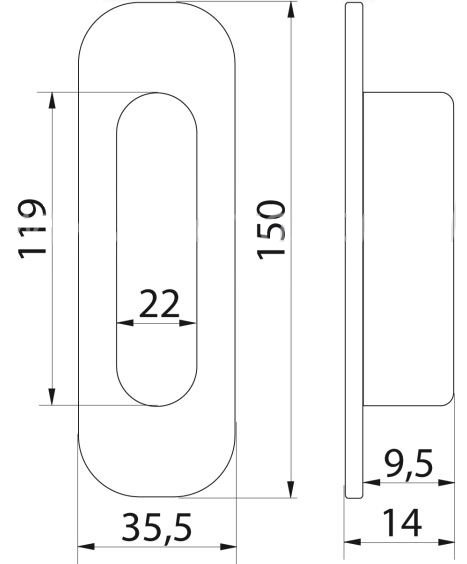 Schuifdeurgreep 150x35mm chroom 2 stuks